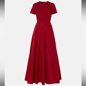 STAUD Hopper Red Pleated Ponte Grosgrain Short-Sleeve Maxi Dress NWT
